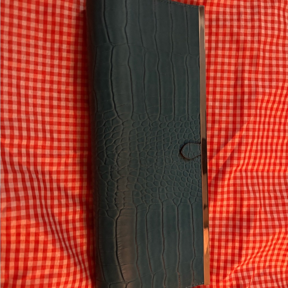 Croc-Embossed Teal Clutch